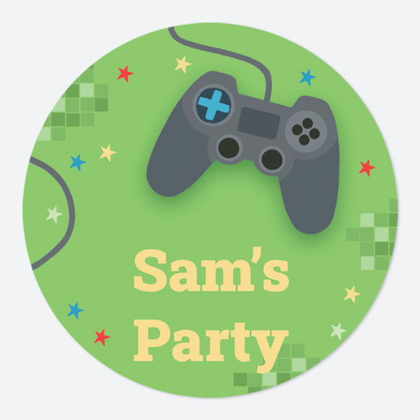 Gaming - Large Round Personalised Party Stickers - Pack of 12