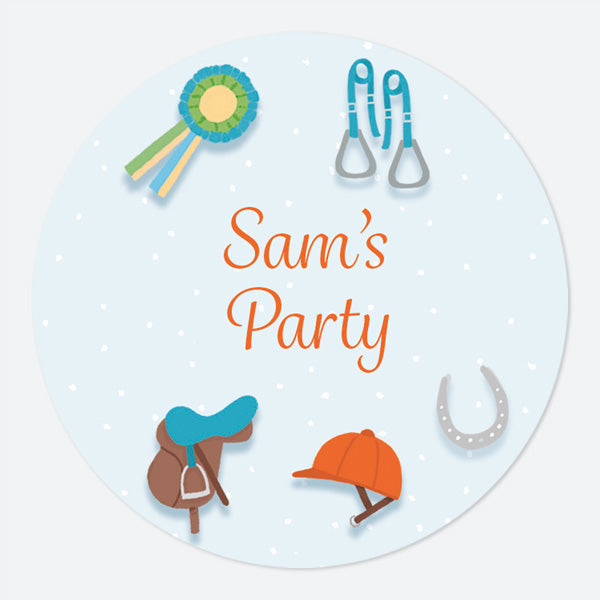 Horse Riding Equestrian - Large Round Personalised Party Stickers - Pack of 12