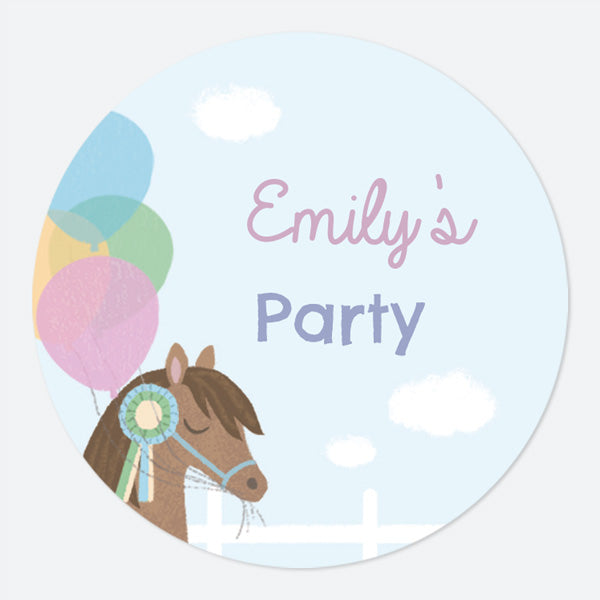 Horse Riding Stables - Large Round Personalised Party Stickers - Pack of 12