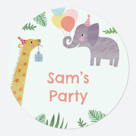Jungle Animals - Large Round Personalised Party Stickers - Pack of 12