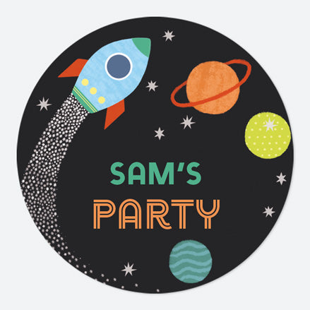 Outer Space - Large Round Personalised Party Stickers - Pack of 12