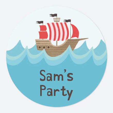 Pirate - Large Round Personalised Party Stickers - Pack of 12