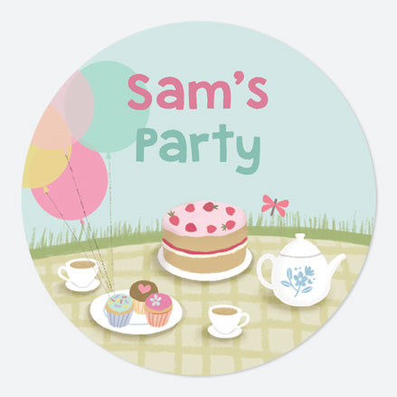 Teddy Bears Picnic - Large Round Personalised Party Stickers - Pack of 12