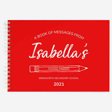 Neat Pencil - Red - Personalised A5 Wiro Bound School Leavers Book