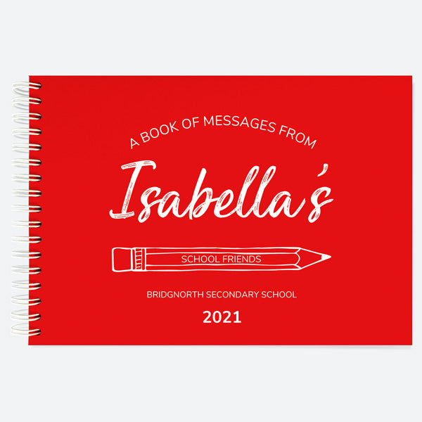 Neat Pencil - Red - Personalised A5 Wiro Bound School Leavers Book