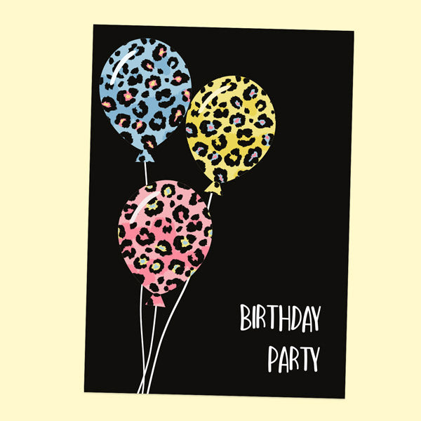 Kids Birthday Invitations - Leopard Print Balloons - Pack of 10