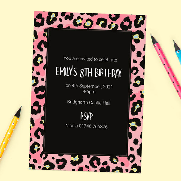 Kids Birthday Invitations - Leopard Print Party - Pack of 10