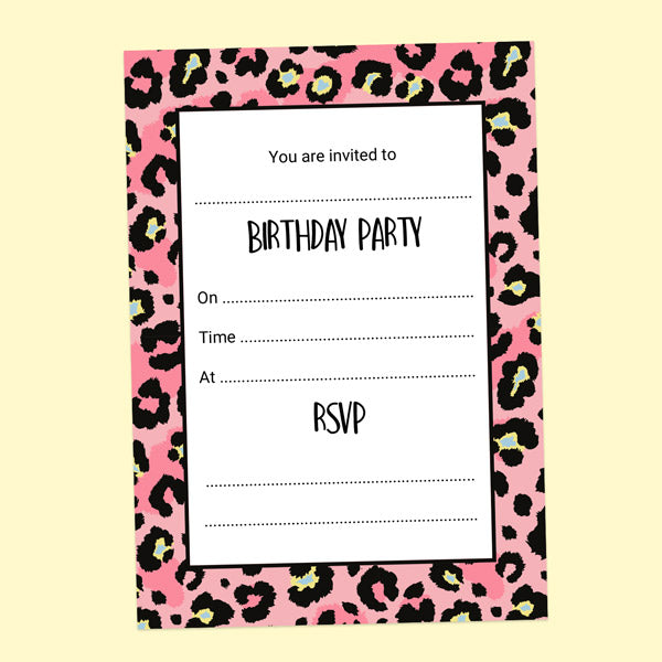 Teen Birthday Invitations - Leopard Print Party - Pack of 10