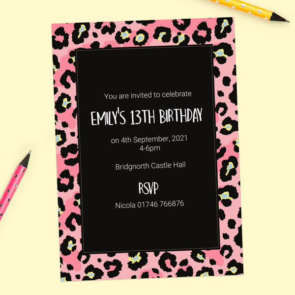 Teen Birthday Invitations - Leopard Print Party - Pack of 10