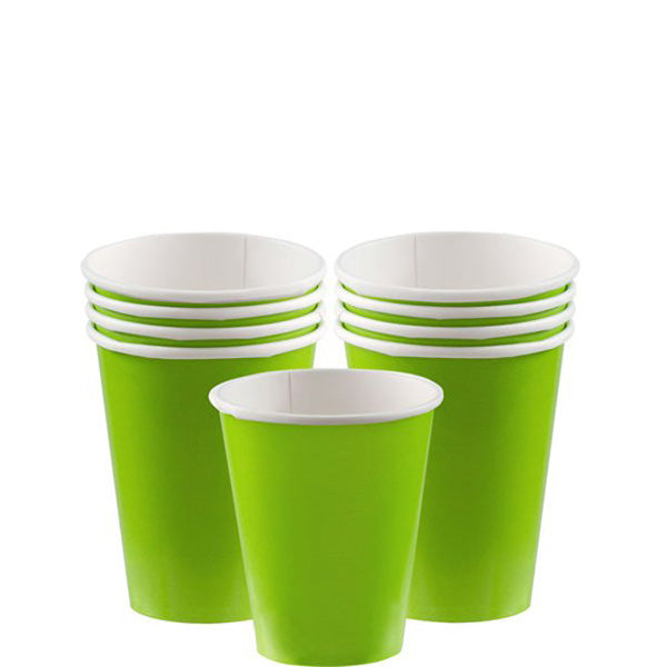 Paper Cups - Lime Green Party Tableware - Pack of 8