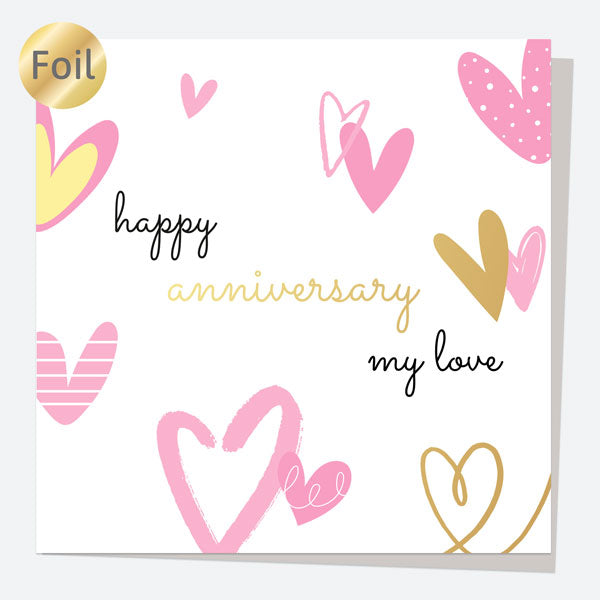 Luxury Foil Anniversary Card - Scattered Hearts - My Love