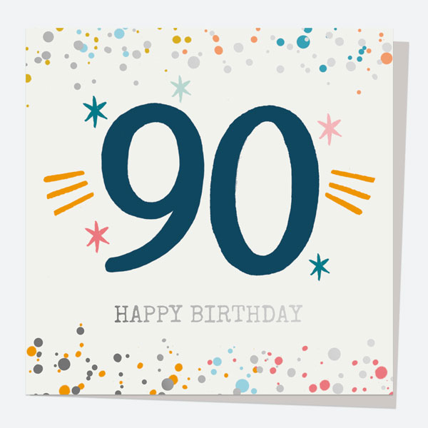 Luxury Foil Birthday Card - Typography Splash - 90th Happy Birthday