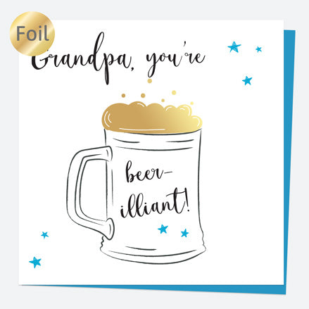 Luxury Foil Birthday Card - Glass of Beer - Grandpa