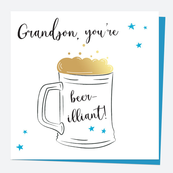 Luxury Foil Birthday Card - Glass of Beer - Grandson