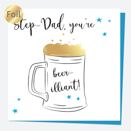 Luxury Foil Birthday Card - Glass of Beer - Step-Dad