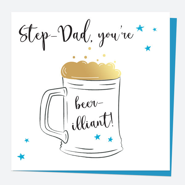 Luxury Foil Birthday Card - Glass of Beer - Step-Dad