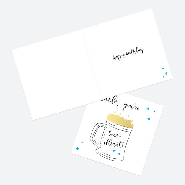 Luxury Foil Birthday Card - Glass of Beer - Uncle