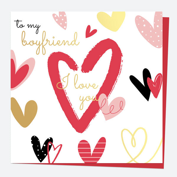 Luxury Foil Valentine's Day Card - Scattered Hearts - To My Boyfriend