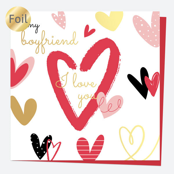 Luxury Foil Valentine's Day Card - Scattered Hearts - To My Boyfriend