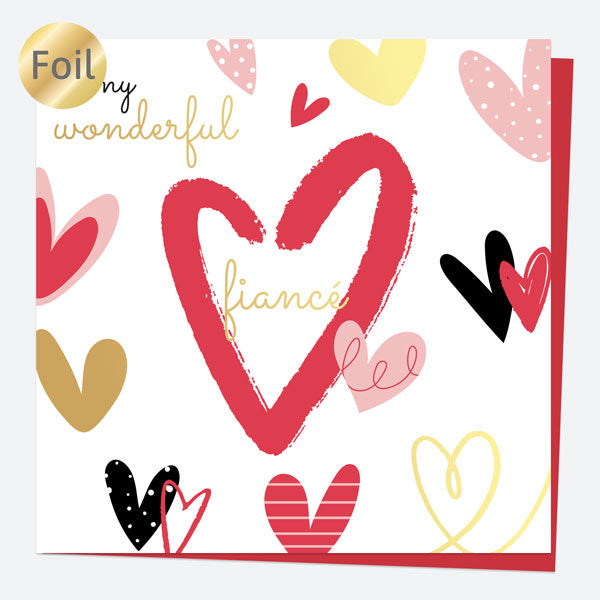Luxury Foil Valentine's Day Card - Scattered Hearts - To My Fiancé