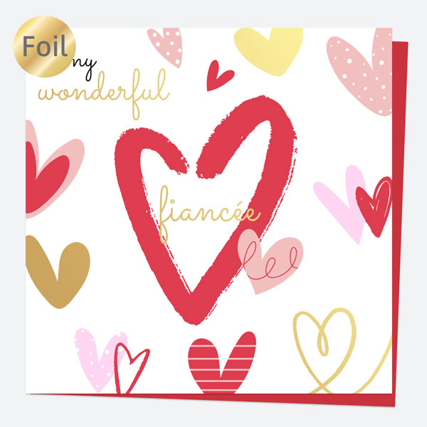 Luxury Foil Valentine's Day Card - Scattered Hearts - To My Fiancée