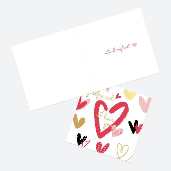 Luxury Foil Valentine's Day Card - Scattered Hearts - To My Girlfriend