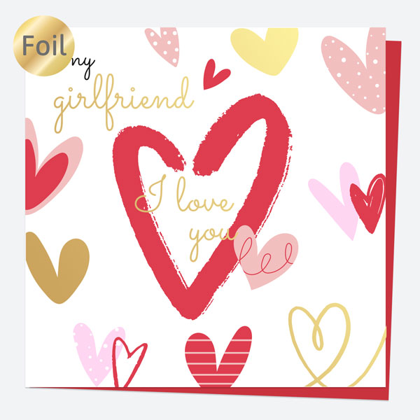 Luxury Foil Valentine's Day Card - Scattered Hearts - To My Girlfriend