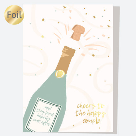 Luxury Foil Wedding Card - Champagne Bottle - Happily Ever After