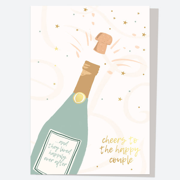 Luxury Foil Wedding Card - Champagne Bottle - Happily Ever After