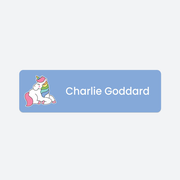 Medium Personalised Stick On Waterproof (Clothing/Equipment) Name Labels - Magical Unicorn - Pack of 36