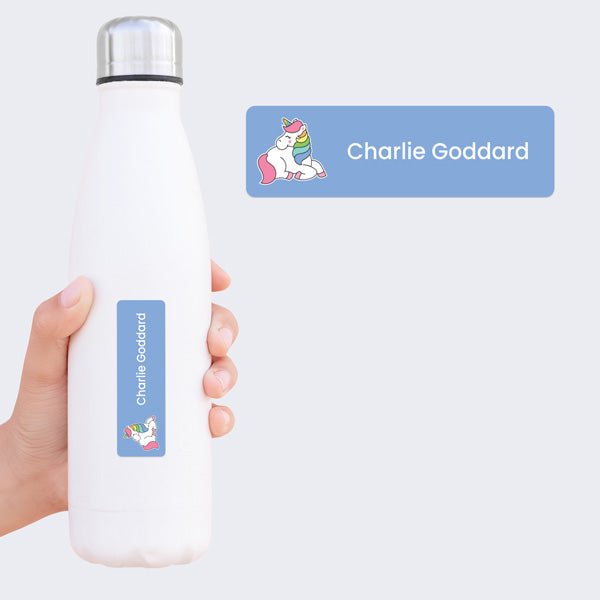 Medium Personalised Stick On Waterproof (Clothing/Equipment) Name Labels - Magical Unicorn - Pack of 36