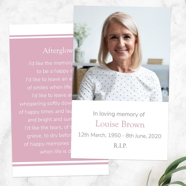 Funeral Memorial Cards - Pink Photograph Memories