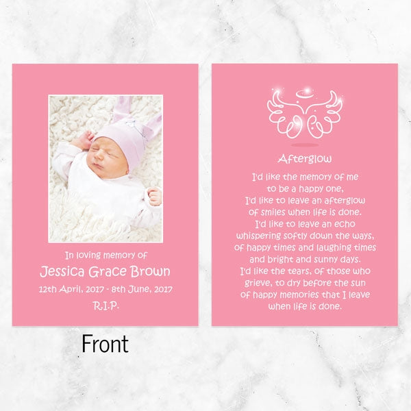 Funeral Memorial Cards - Bright Pink Angel Wings & Halo