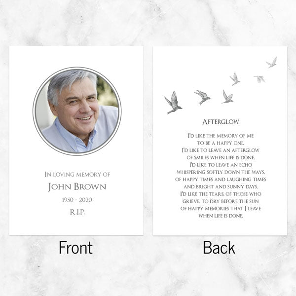 Funeral Memorial Cards - Grey Flying Birds