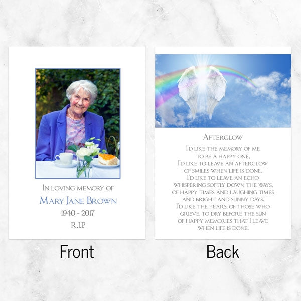 Funeral Memorial Cards - Angelic Wings & Rainbow