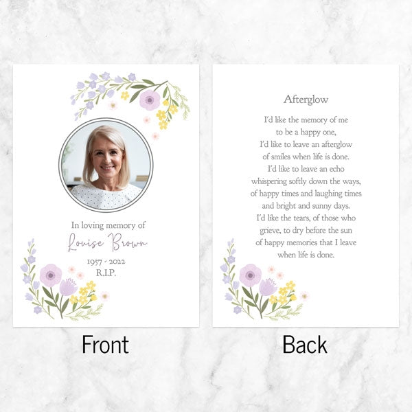 Funeral Memorial Cards - Lemon & Lilac Flowers Border