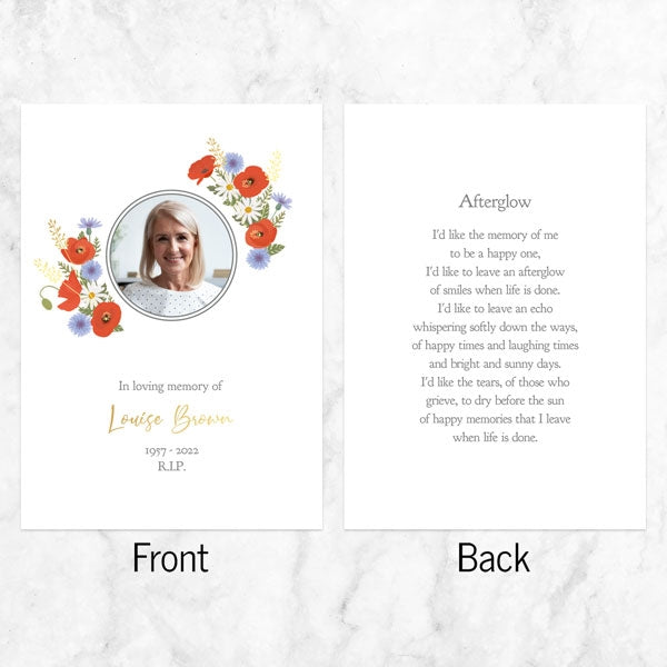 Foil Funeral Memorial Cards - Poppies & Daisies
