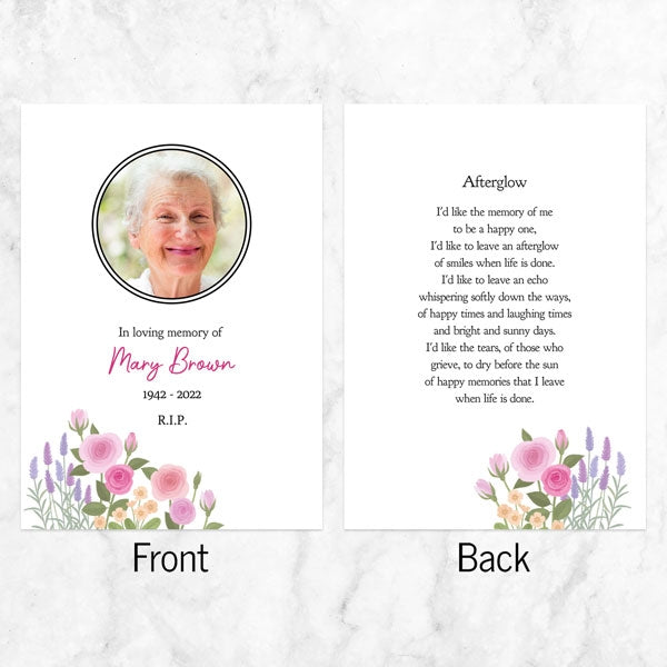 Funeral Memorial Cards - Roses & Lavender
