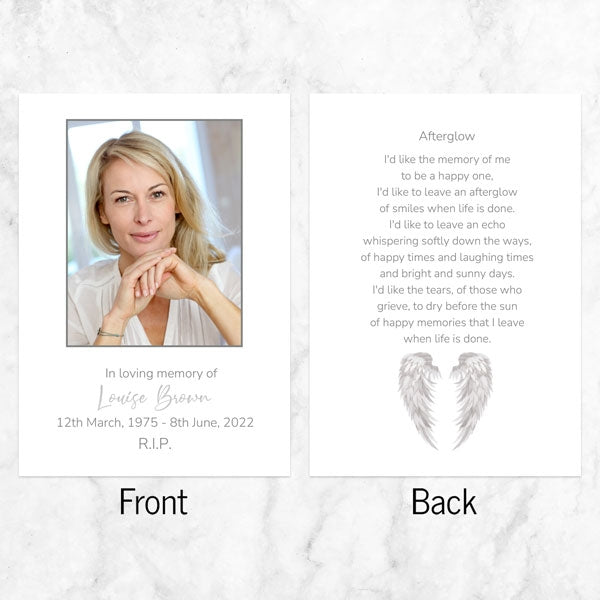Foil Funeral Memorial Cards - Silver Angel Wings