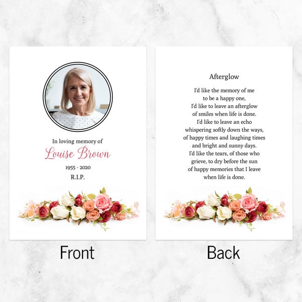 Funeral Memorial Cards - Traditional Roses Photo
