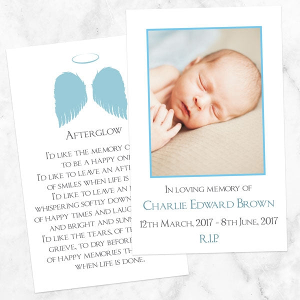 Funeral Memorial Cards - Blue Angel Wings