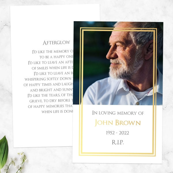 Foil Funeral Memorial Cards - Classic Gold Frame
