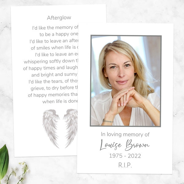 Funeral Memorial Cards - Grey Angel Wings