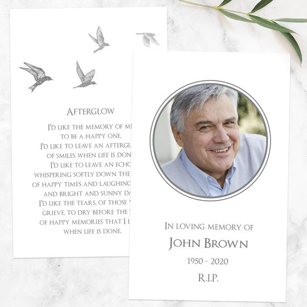 Funeral Memorial Cards - Grey Flying Birds