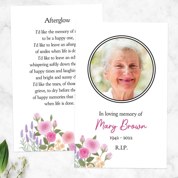 Funeral Memorial Cards - Roses & Lavender