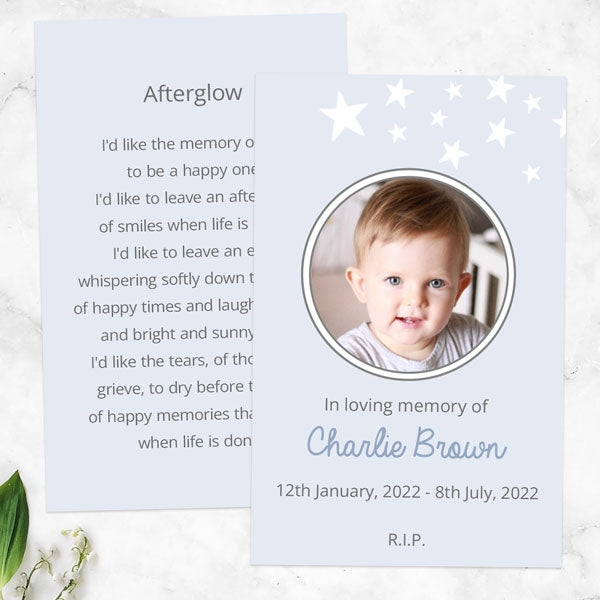 Funeral Memorial Cards - Shooting Star Blue