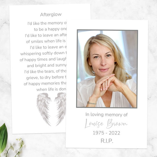 Foil Funeral Memorial Cards - Silver Angel Wings