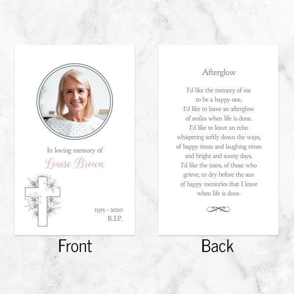 Funeral Memorial Cards - White Lilies Cross