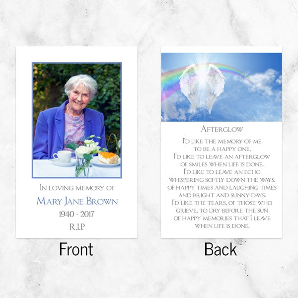 Funeral Memorial Cards - Angelic Wings & Rainbow