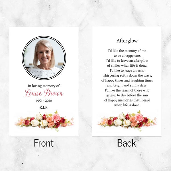 Funeral Memorial Cards - Traditional Roses Photo